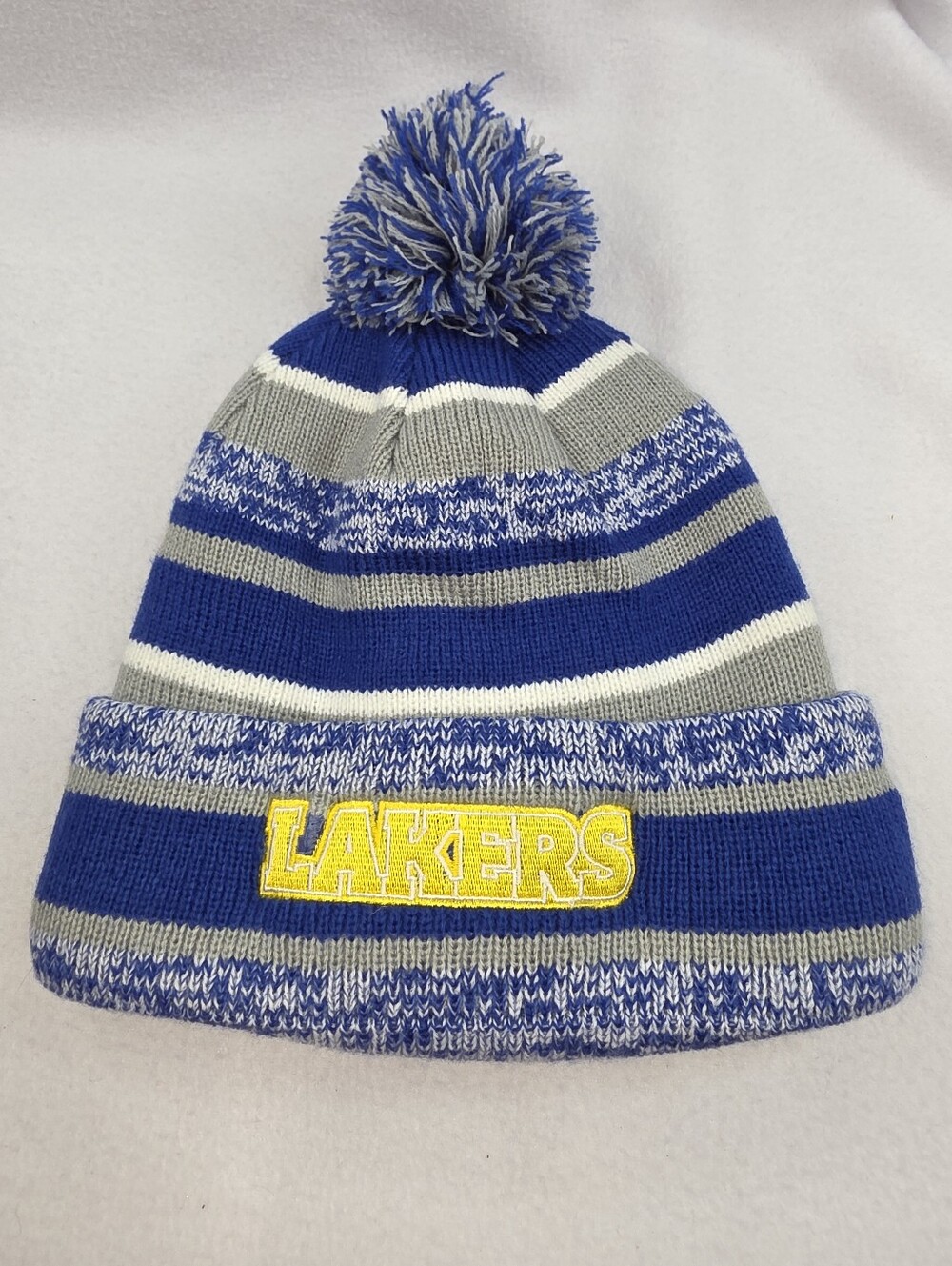 New Era Men's Blue & Gray Knit Pom Beanie LAKERS OSFM Y-2136